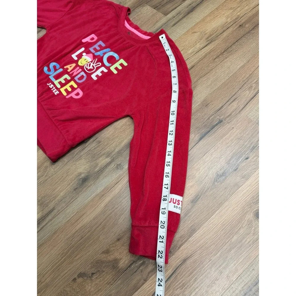 Justice Girls Red Fleece Pajama Set Peace Love Sleep Size M‎ Cozy